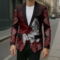 Raven and Serpent Norse Mythology Blazer Red and White Viking Line Art