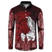 Raven and Serpent Norse Mythology Button Sweatshirt Red and White Viking Line Art