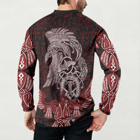 Raven and Serpent Norse Mythology Button Sweatshirt Red and White Viking Line Art
