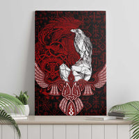 Raven and Serpent Norse Mythology Canvas Wall Art Red and White Viking Line Art