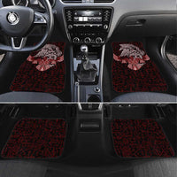 Raven and Serpent Norse Mythology Car Mats Red and White Viking Line Art