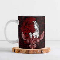 Raven and Serpent Norse Mythology Ceramic Mug Red and White Viking Line Art