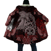 Raven and Serpent Norse Mythology Cloak Red and White Viking Line Art