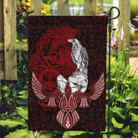 Raven and Serpent Norse Mythology Garden Flag Red and White Viking Line Art