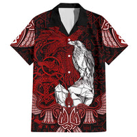 Raven and Serpent Norse Mythology Hawaiian Shirt Red and White Viking Line Art