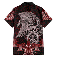 Raven and Serpent Norse Mythology Hawaiian Shirt Red and White Viking Line Art
