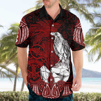 Raven and Serpent Norse Mythology Hawaiian Shirt Red and White Viking Line Art