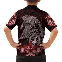 Raven and Serpent Norse Mythology Hawaiian Shirt Red and White Viking Line Art
