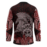 Raven and Serpent Norse Mythology Hockey Jersey Red and White Viking Line Art