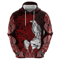 Raven and Serpent Norse Mythology Hoodie Red and White Viking Line Art