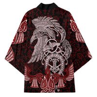Raven and Serpent Norse Mythology Kimono Red and White Viking Line Art