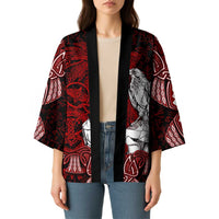 Raven and Serpent Norse Mythology Kimono Red and White Viking Line Art