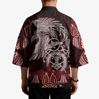 Raven and Serpent Norse Mythology Kimono Red and White Viking Line Art