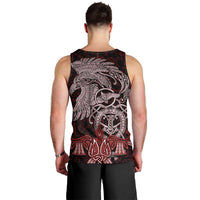 Raven and Serpent Norse Mythology Men Tank Top Red and White Viking Line Art