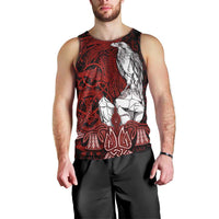 Raven and Serpent Norse Mythology Men Tank Top Red and White Viking Line Art