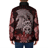 Raven and Serpent Norse Mythology Padded Jacket Red and White Viking Line Art