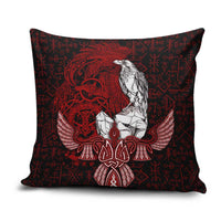 Raven and Serpent Norse Mythology Pillow Cover Red and White Viking Line Art