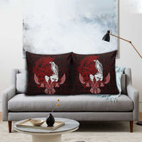 Raven and Serpent Norse Mythology Pillow Cover Red and White Viking Line Art