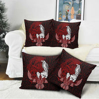 Raven and Serpent Norse Mythology Pillow Cover Red and White Viking Line Art