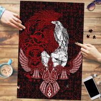 Raven and Serpent Norse Mythology Puzzle Red and White Viking Line Art