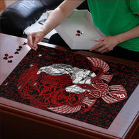 Raven and Serpent Norse Mythology Puzzle Red and White Viking Line Art