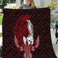 Raven and Serpent Norse Mythology Quilt Red and White Viking Line Art
