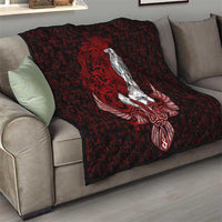 Raven and Serpent Norse Mythology Quilt Red and White Viking Line Art