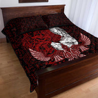 Raven and Serpent Norse Mythology Quilt Bed Set Red and White Viking Line Art