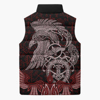 Raven and Serpent Norse Mythology Sleeveless Puffer Jacket Red and White Viking Line Art