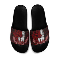 Raven and Serpent Norse Mythology Slide Sandals Red and White Viking Line Art