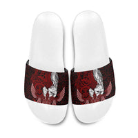 Raven and Serpent Norse Mythology Slide Sandals Red and White Viking Line Art