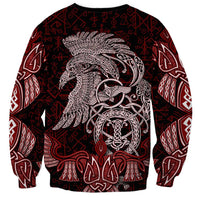 Raven and Serpent Norse Mythology Sweatshirt Red and White Viking Line Art