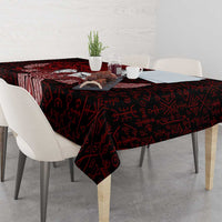 Raven and Serpent Norse Mythology Tablecloth Red and White Viking Line Art