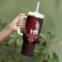 Raven and Serpent Norse Mythology Tumbler With Handle Red and White Viking Line Art