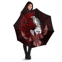 Raven and Serpent Norse Mythology Umbrella Red and White Viking Line Art