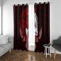 Raven and Serpent Norse Mythology Window Curtain Red and White Viking Line Art