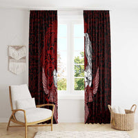 Raven and Serpent Norse Mythology Window Curtain Red and White Viking Line Art