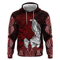 Raven and Serpent Norse Mythology Zip Hoodie Red and White Viking Line Art
