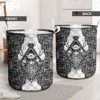 Odin and Skull Warrior Norse Mythology Laundry Basket Viking Black and White Engraved Stone Art