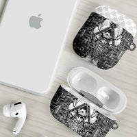 Odin and Skull Warrior Norse Mythology AirPods Case Viking Black and White Engraved Stone Art