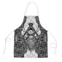 Odin and Skull Warrior Norse Mythology Apron Viking Black and White Engraved Stone Art
