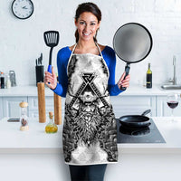 Odin and Skull Warrior Norse Mythology Apron Viking Black and White Engraved Stone Art