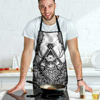 Odin and Skull Warrior Norse Mythology Apron Viking Black and White Engraved Stone Art