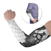 Odin and Skull Warrior Norse Mythology Arm Sleeves Viking Black and White Engraved Stone Art