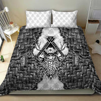 Odin and Skull Warrior Norse Mythology Bedding Set Viking Black and White Engraved Stone Art