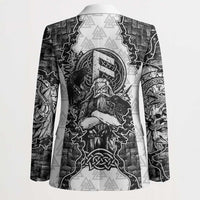 Odin and Skull Warrior Norse Mythology Blazer Viking Black and White Engraved Stone Art