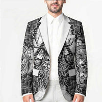 Odin and Skull Warrior Norse Mythology Blazer Viking Black and White Engraved Stone Art