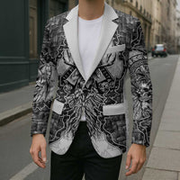 Odin and Skull Warrior Norse Mythology Blazer Viking Black and White Engraved Stone Art