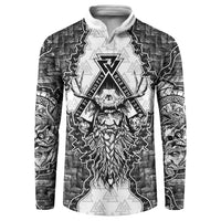 Odin and Skull Warrior Norse Mythology Button Sweatshirt Viking Black and White Engraved Stone Art
