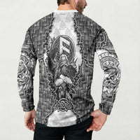 Odin and Skull Warrior Norse Mythology Button Sweatshirt Viking Black and White Engraved Stone Art